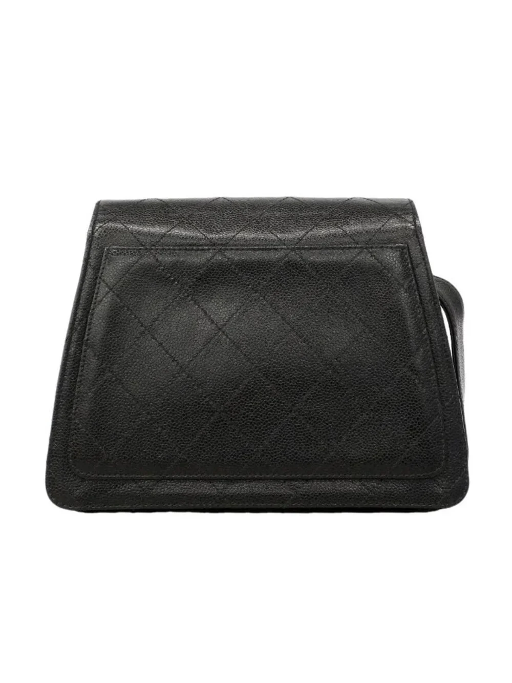 Chanel Shoulder Bag Quilted Caviar Leather Black Gold